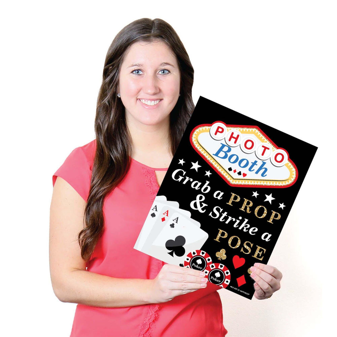 Las Vegas Photo Booth Sign - Casino Party Decorations - Printed on Sturdy Plastic Material - 10.5 x 13.75 inches - Sign with Stand - 1 Piece