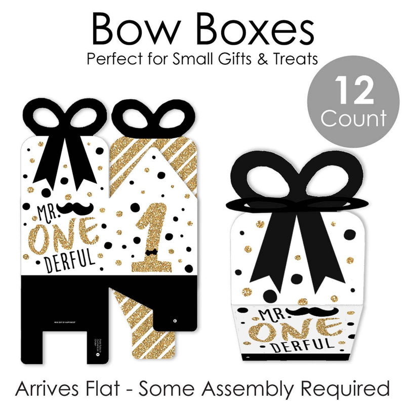1st Birthday Little Mr. Onederful - Square Favor Gift Boxes - Boy First Birthday Party Bow Boxes - Set of 12