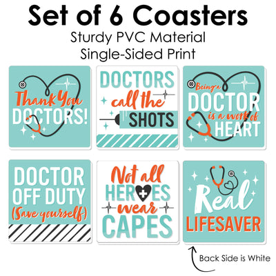 Thank You Doctors - Funny Doctor Appreciation Week Decorations - Drink Coasters - Set of 6