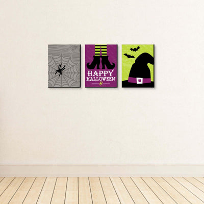 Happy Halloween - Witch Wall Art and Cute Halloween Decorations - 7.5 x 10 inches - Set of 3 Prints