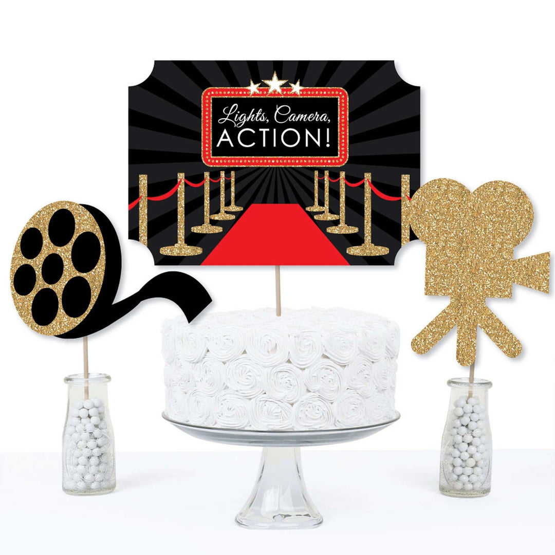 Red Carpet - Movie Night Party Centerpiece Sticks - Table Toppers - Set of 15