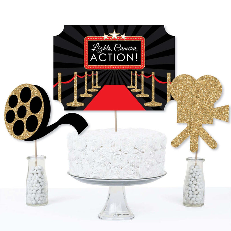 Red Carpet Hollywood - Movie Night Party Centerpiece Sticks - Table Toppers - Set of 15