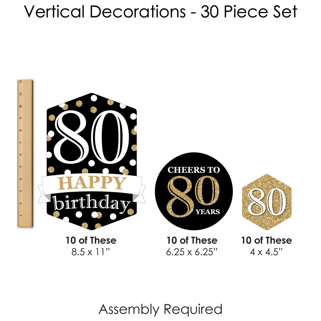Adult 80th Birthday - Gold - Birthday Party DIY Dangler Backdrop - Hanging Vertical Decorations - 30 Pieces