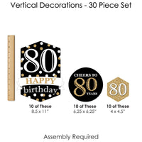 Adult 80th Birthday - Gold - Birthday Party DIY Dangler Backdrop - Hanging Vertical Decorations - 30 Pieces
