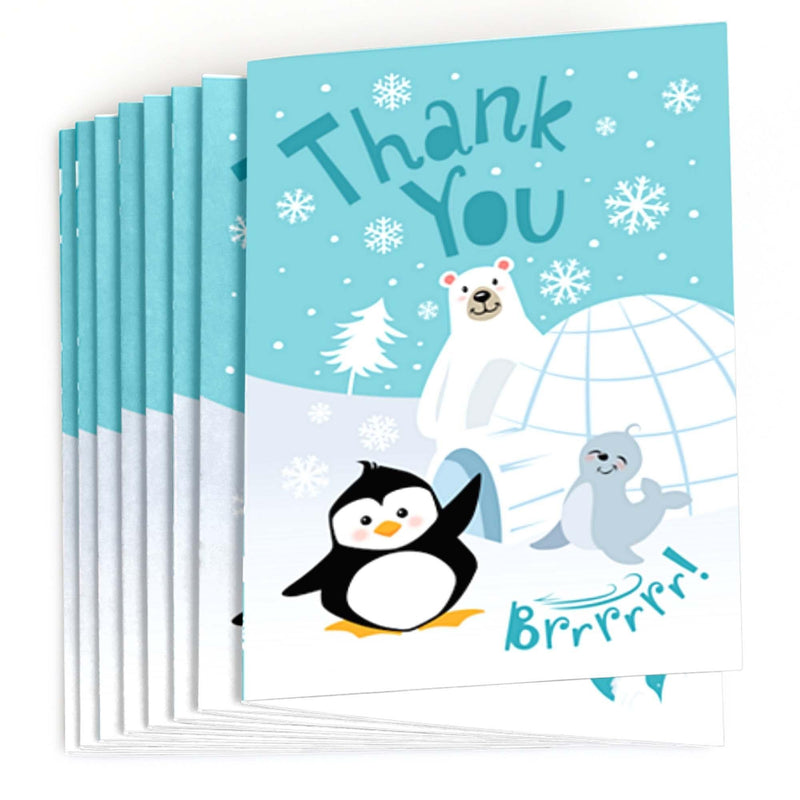 Arctic Polar Animals - Winter - Baby Shower or Birthday Party Thank You Cards - 8 ct