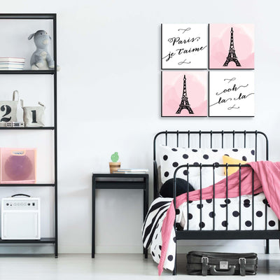 Paris, Ooh La La - Kids Room, Nursery & Home Decor - 11 x 11 inches Kids Wall Art - Baby Shower Gift Ideas - Set of 4 Prints for Baby's Room