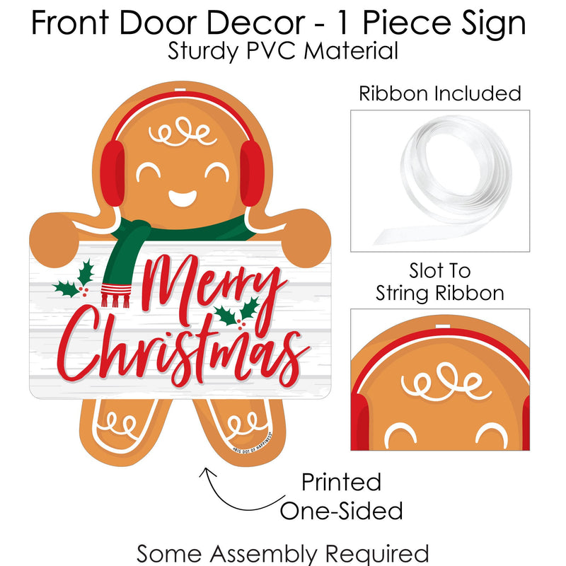 Gingerbread Christmas - Hanging Porch Gingerbread Man Holiday Party Outdoor Decorations - Front Door Decor - 1 Piece Sign