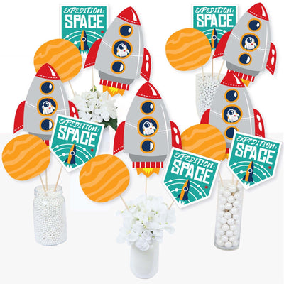 Blast Off to Outer Space - Rocket Ship Baby Shower or Birthday Party Centerpiece Sticks - Table Toppers - Set of 15