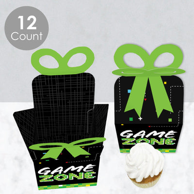 Game Zone - Square Favor Gift Boxes - Pixel Video Game Party or Birthday Party Bow Boxes - Set of 12