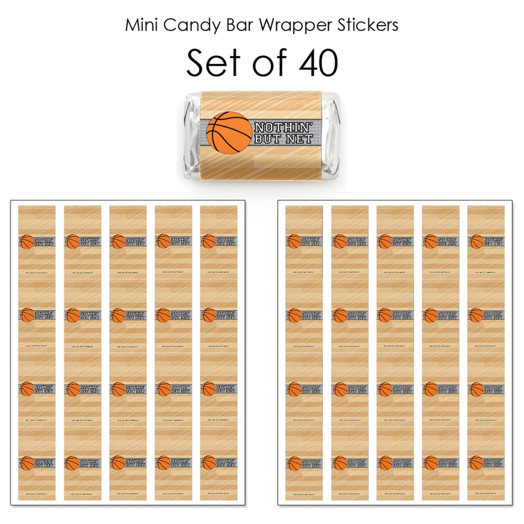 Nothin' But Net - Basketball - Mini Candy Bar Wrapper Stickers - Baby Shower or Birthday Party Small Favors - 40 Count