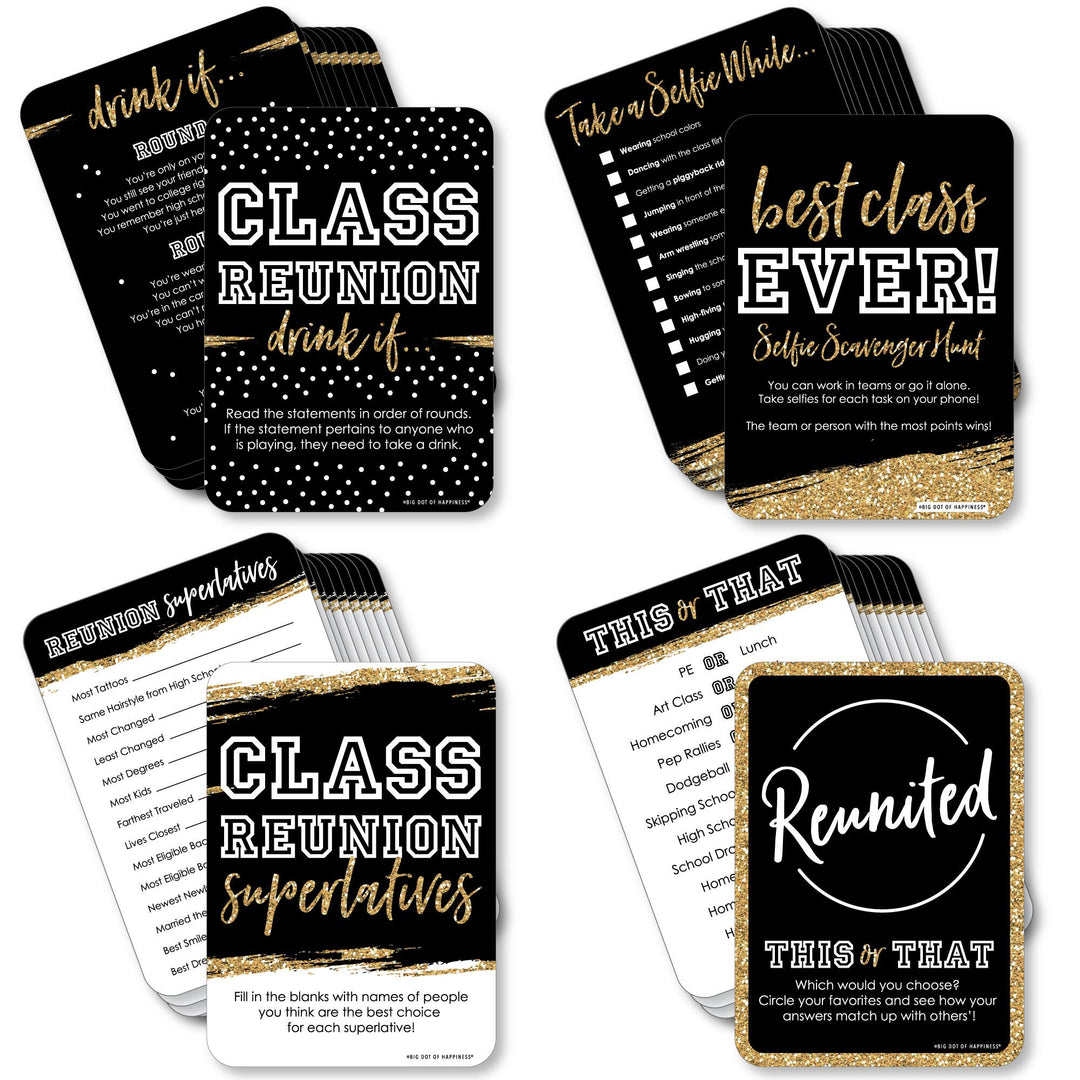 Reunited - 4 School Class Reunion Party Games - 10 Cards Each - Gamerific Bundle