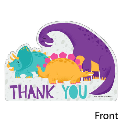 Roar Dinosaur Girl - Shaped Thank You Cards - Dino Mite T-Rex Baby Shower or Birthday Party Thank You Note Cards with Envelopes - Set of 12