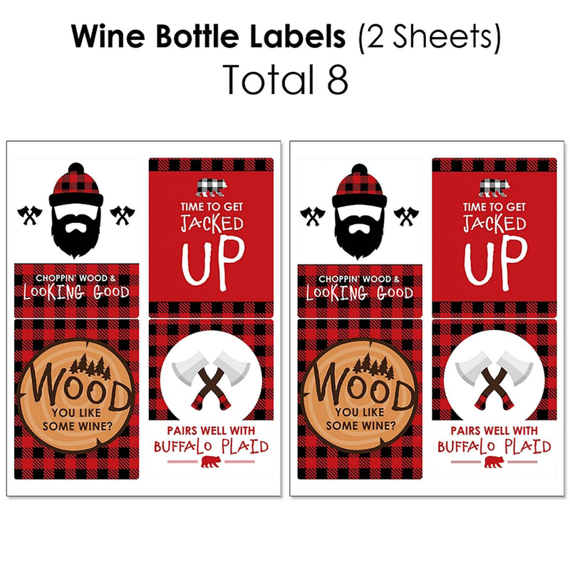 Lumberjack - Channel The Flannel - Mini Wine Bottle Labels, Wine Bottle Labels and Water Bottle Labels - Buffalo Plaid Party Decorations - Beverage Bar Kit - 34 Pieces