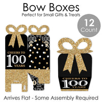 Adult 100th Birthday - Gold - Square Favor Gift Boxes - Birthday Party Bow Boxes - Set of 12