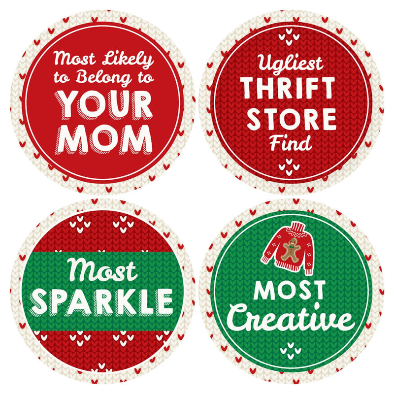 Ugly Sweater Contest Awards - Christmas & Holiday Party Funny Name Tags - Party Badges Sticker Set of 12