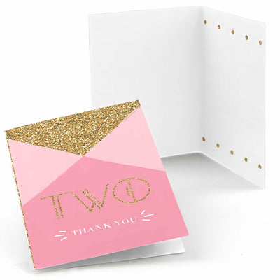 Two Much Fun - Girl - 2nd Birthday Party Thank You Cards - 8 ct
