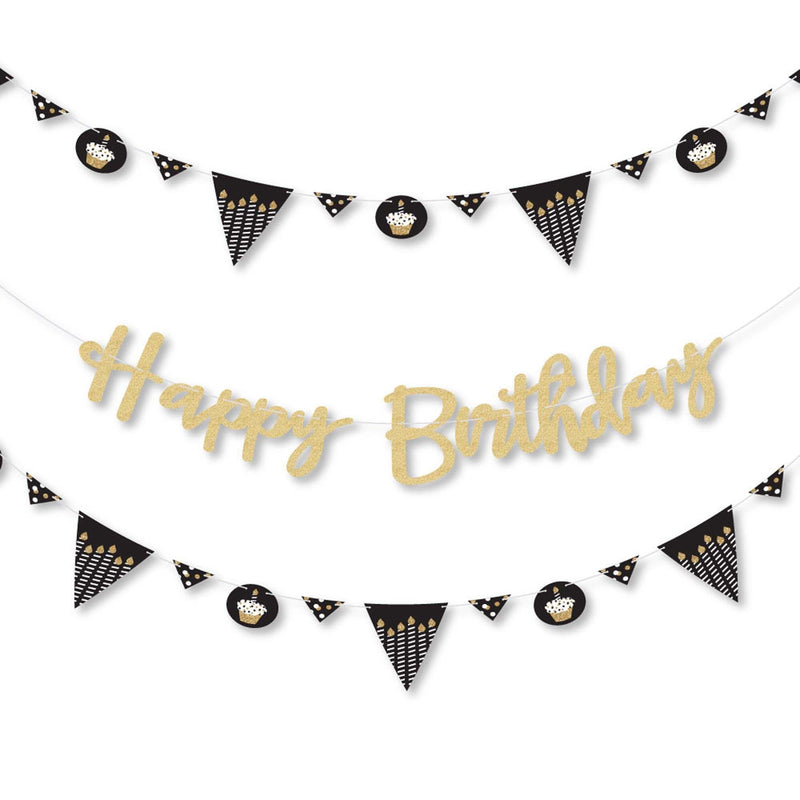 Adult Happy Birthday - Gold - Birthday Party Letter Banner Decoration - 36 Banner Cutouts and No-Mess Real Gold Glitter Happy Birthday Banner Letters
