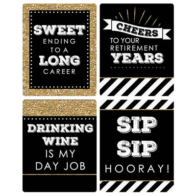 Happy Retirement - Retirement Party Decorations for Women and Men - Wine Bottle Label Stickers - Set of 4