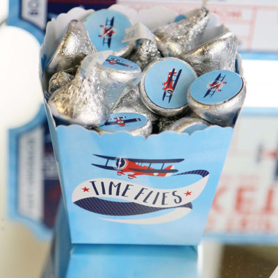 Taking Flight - Airplane - Party Mini Favor Boxes - Vintage Plane Baby Shower or Birthday Party Treat Candy Boxes - Set of 12