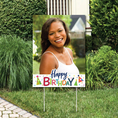 Cheerful Happy Birthday - Photo Yard Sign - Colorful Birthday Party Decorations