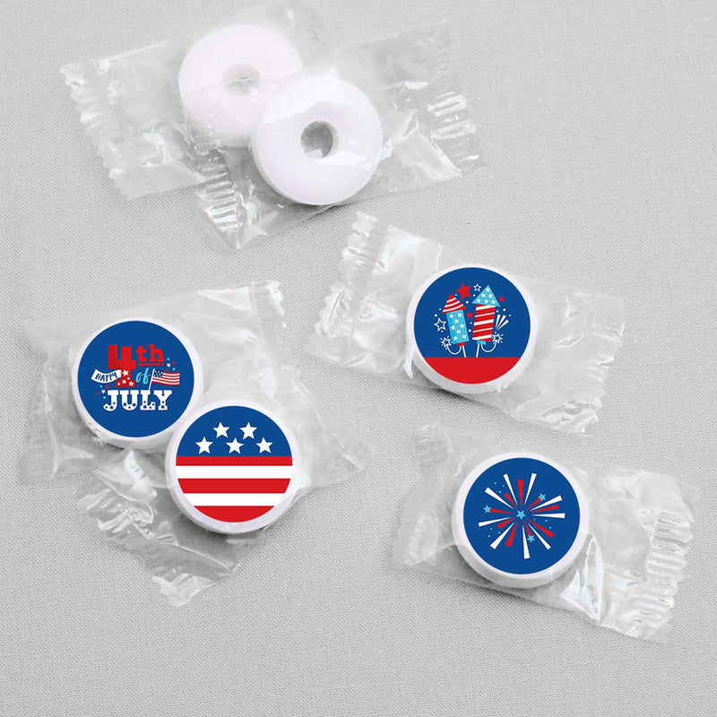 Firecracker 4th of July - Red, White and Royal Blue Party Round Candy Sticker Favors - Labels Fit Hershey&