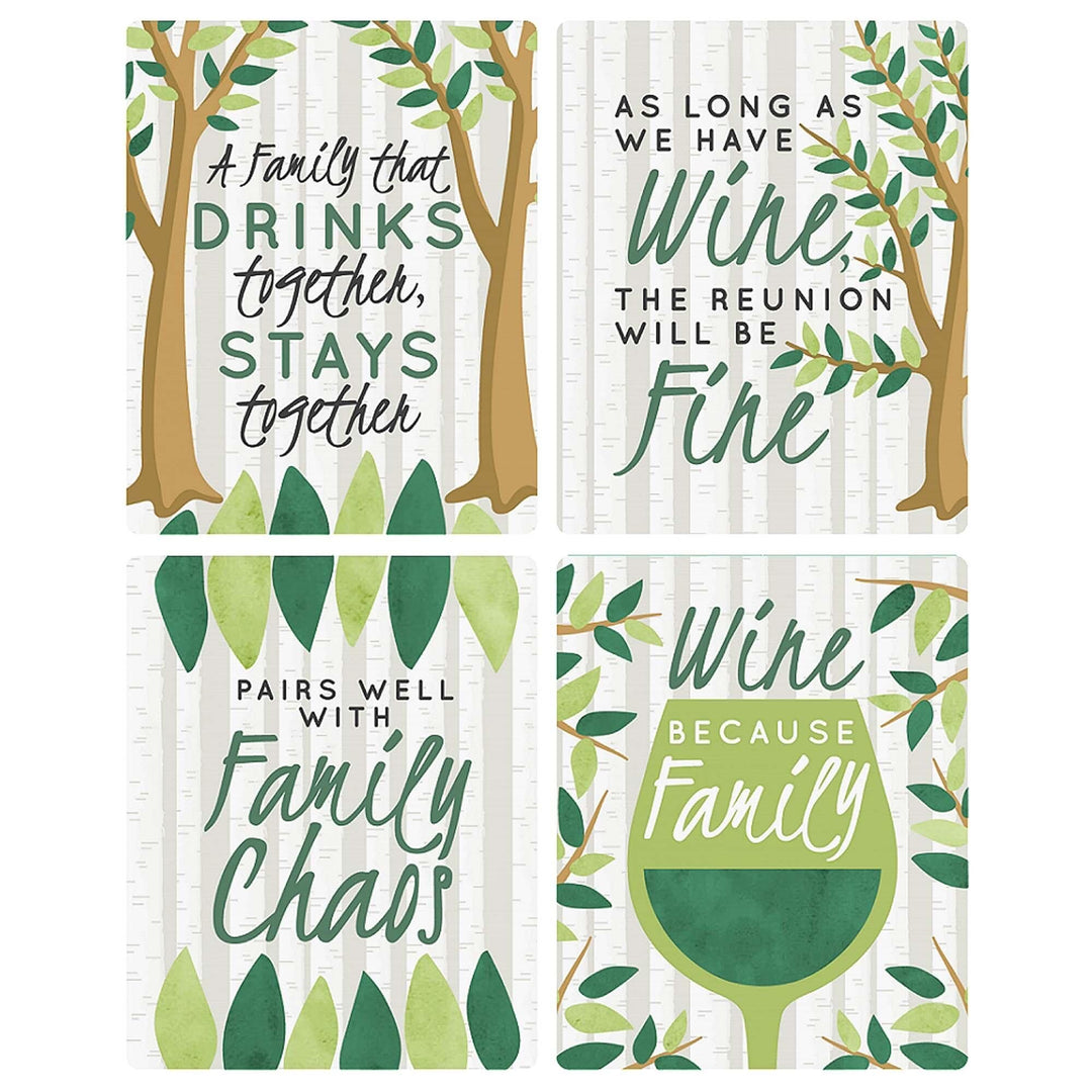 Family Tree Reunion - Family Gathering Party Decorations for Women and Men - Wine Bottle Label Stickers - Set of 4