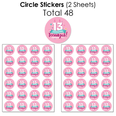 Girl 13th Birthday - Mini Candy Bar Wrappers, Round Candy Stickers and Circle Stickers - Official Teenager Birthday Party Candy Favor Sticker Kit - 304 Pieces