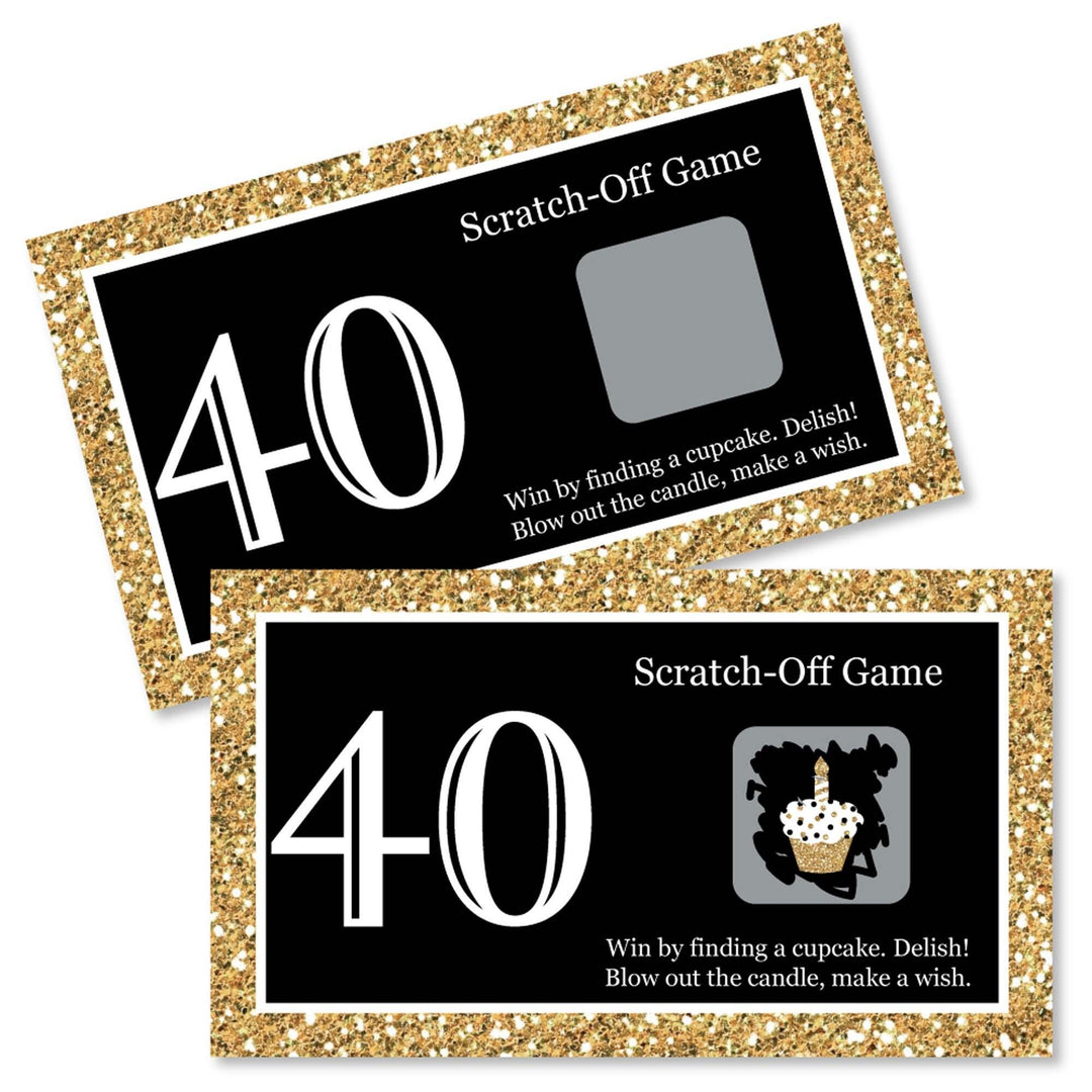 Adult 40th Birthday - Gold - Birthday Party Game Scratch Off Cards - 22 ct