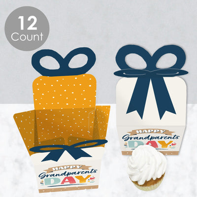 Happy Grandparents Day - Square Favor Gift Boxes - Grandma & Grandpa Party Bow Boxes - Set of 12