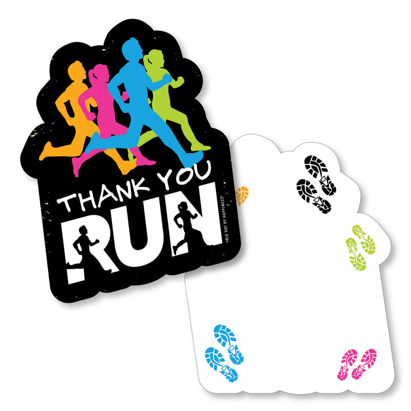 Set The Pace - Running - Shaped Thank You Cards - Track, Cross Country or Marathon Party Thank You Note Cards with Envelopes - Set of 12