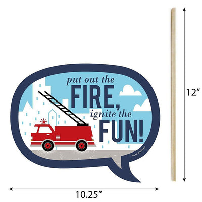 Funny Fired Up Fire Truck - 10 Piece Firefighter Firetruck Baby Shower or Birthday Party Photo Booth Props Kit