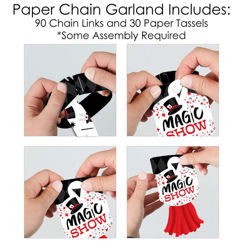 Ta-Da, Magic Show - 90 Chain Links and 30 Paper Tassels Decoration Kit - Magical Birthday Party Paper Chains Garland - 21 feet