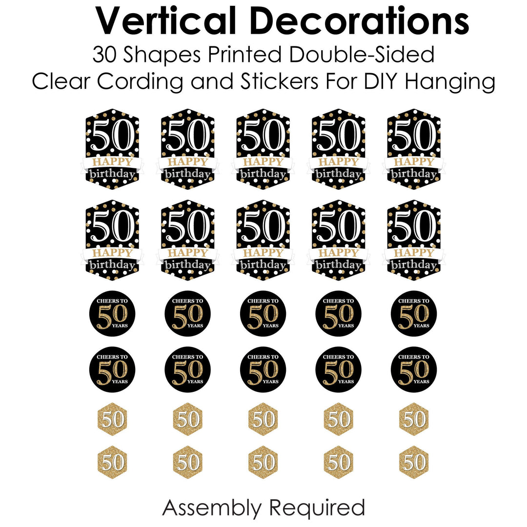 Adult 50th Birthday - Gold - Birthday Party DIY Dangler Backdrop - Hanging Vertical Decorations - 30 Pieces