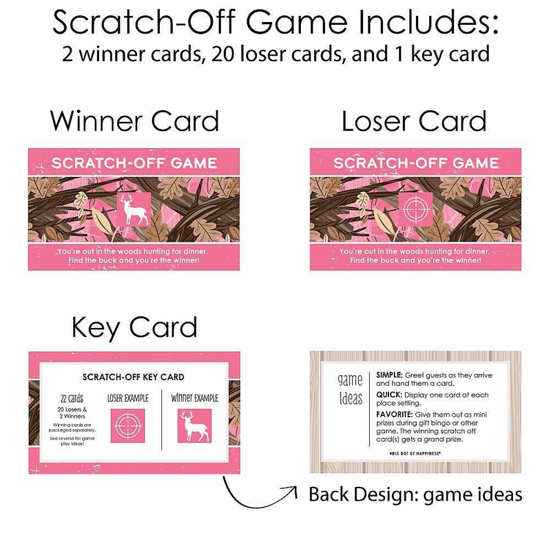 Pink Gone Hunting - Deer Hunting Girl Camo Party Game Scratch Off Cards - 22 ct