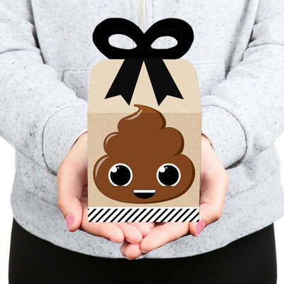 Party 'Til You're Pooped - Square Favor Gift Boxes - Poop Emoji Party Bow Boxes - Set of 12