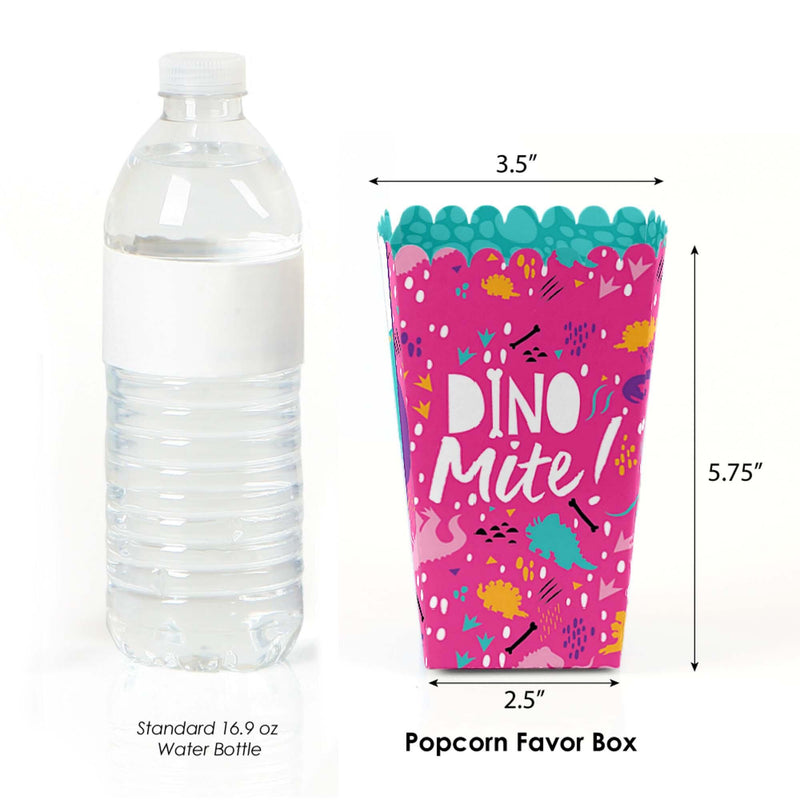 Roar Dinosaur Girl - Dino Mite T-Rex Baby Shower or Birthday Party Favor Popcorn Treat Boxes - Set of 12