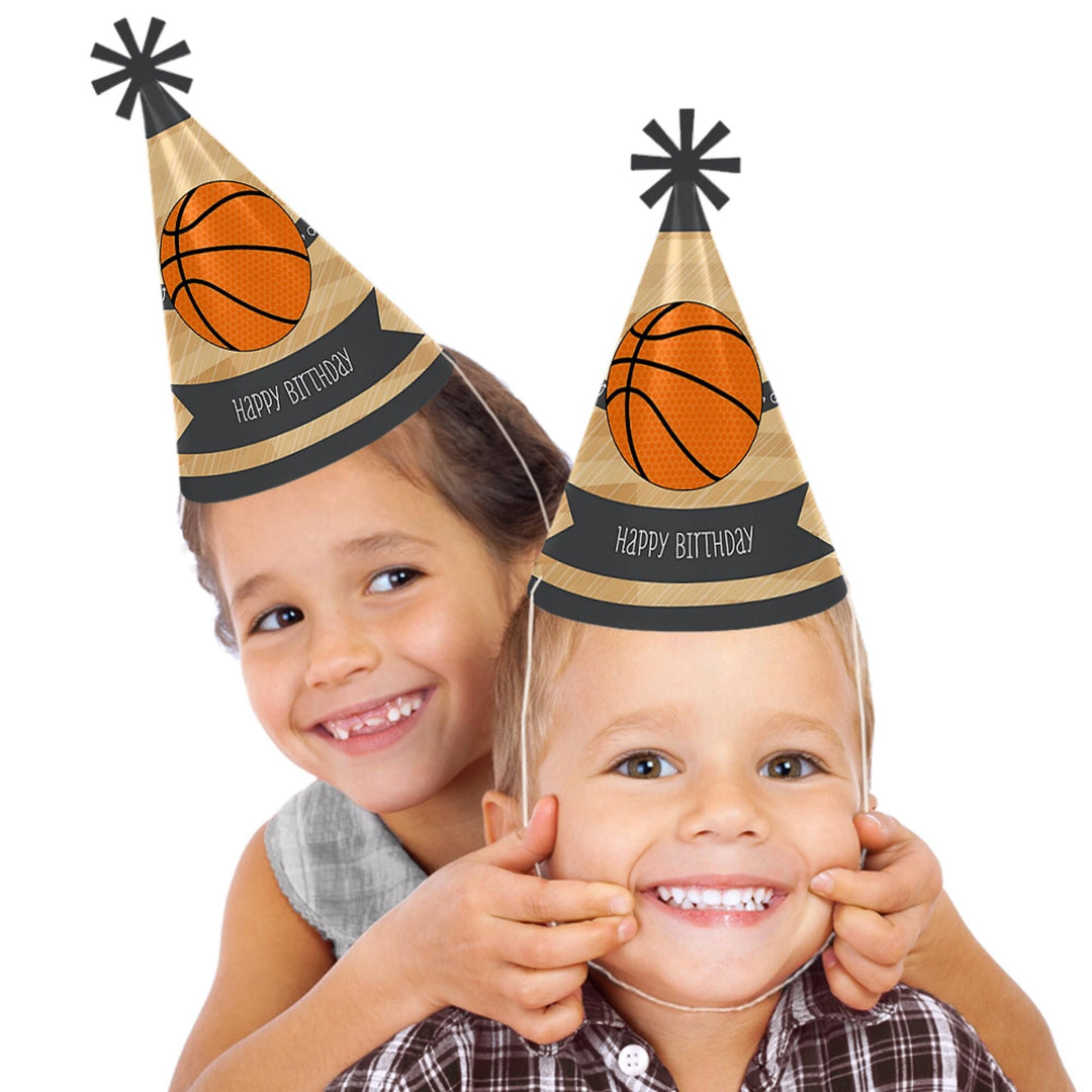 Nothin' but Net - Basketball - Cone Happy Birthday Party Hats for Kids and Adults - Set of 8 (Standard Size)
