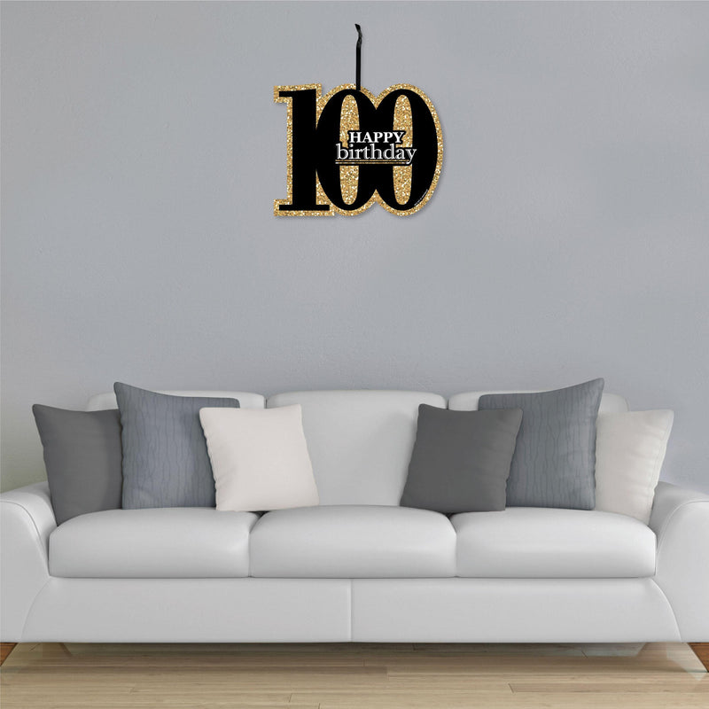 Adult 100th Birthday - Gold - Hanging Porch Birthday Party Outdoor Decorations - Front Door Decor - 1 Piece Sign