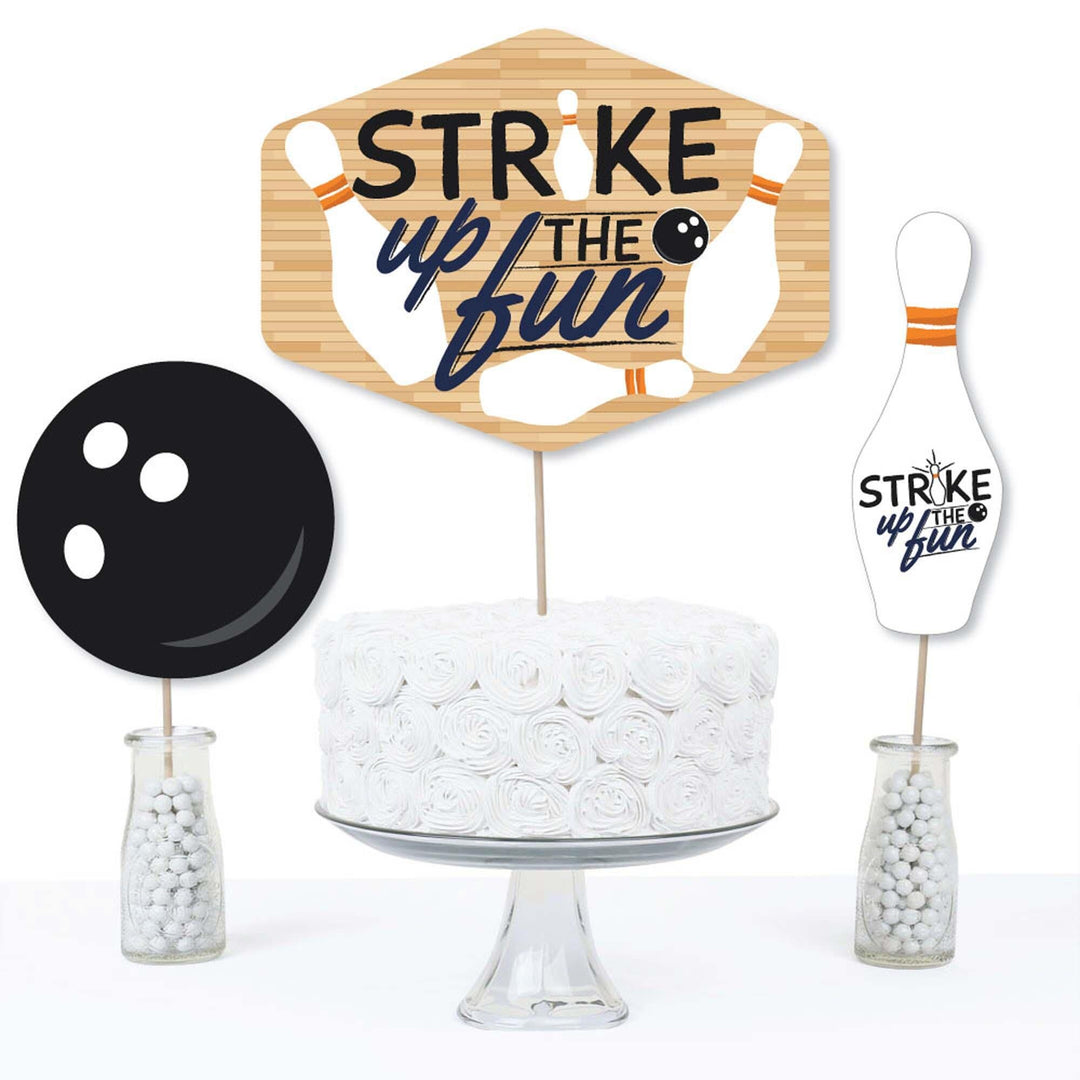 Strike Up the Fun - Bowling - Birthday Party or Baby Shower Centerpiece Sticks - Table Toppers - Set of 15