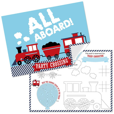 Railroad Party Crossing - Paper Steam Train Birthday Party Coloring Sheets - Activity Placemats - Set of 16