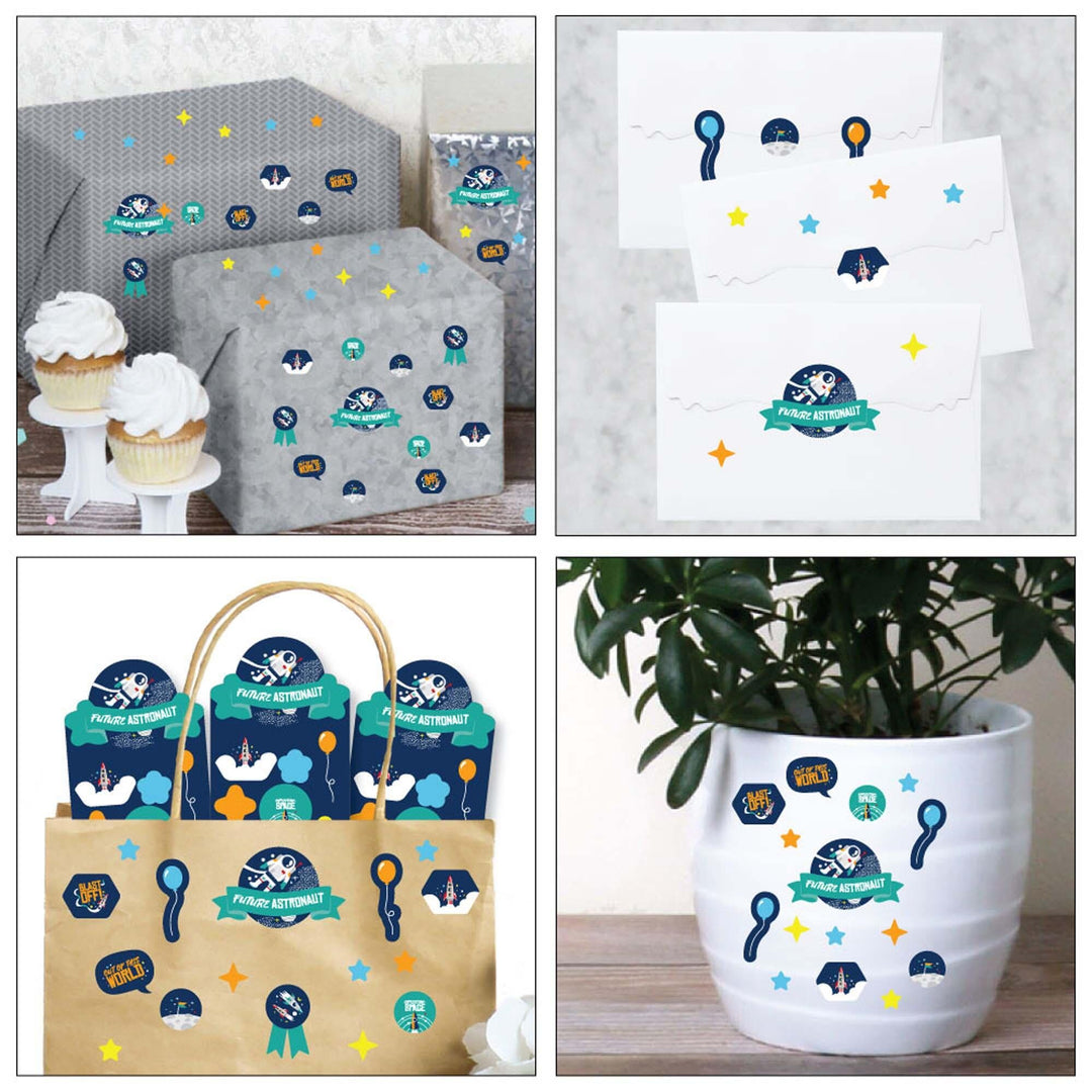 Blast Off to Outer Space - Rocket Ship Birthday Party Favor Kids Stickers - 16 Sheets - 256 Stickers