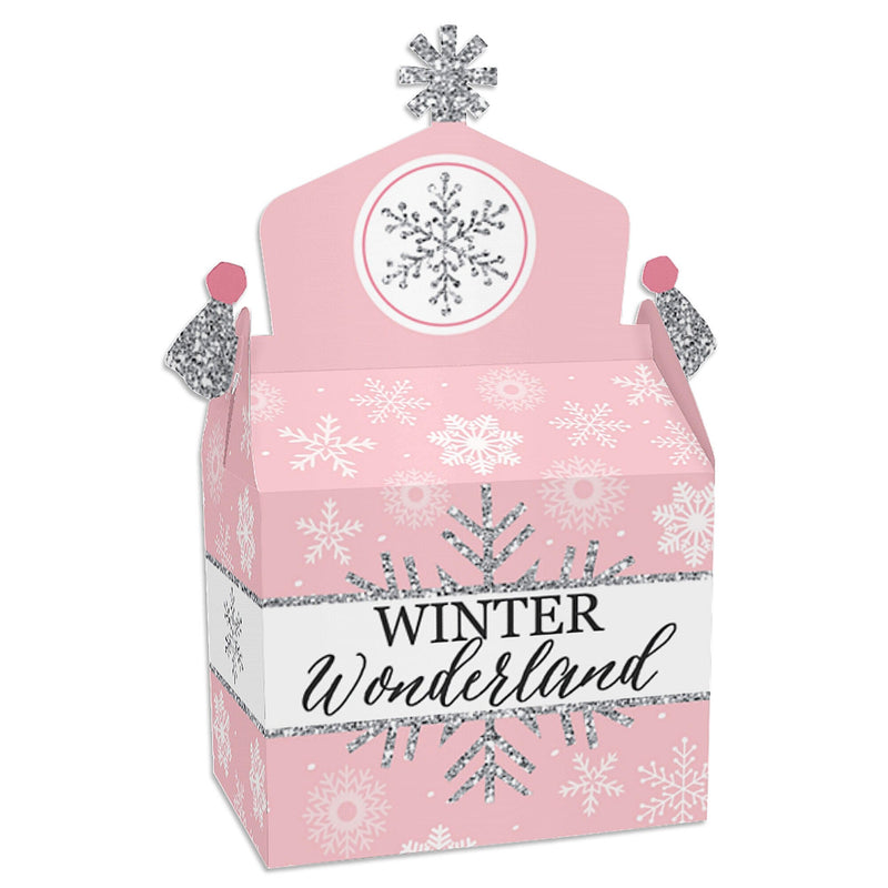 Pink Winter Wonderland - Treat Box Party Favors - Holiday Snowflake Birthday Party and Baby Shower Goodie Gable Boxes - Set of 12