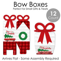 Merry Little Christmas Tree - Square Favor Gift Boxes - Red Car Christmas Party Bow Boxes - Set of 12