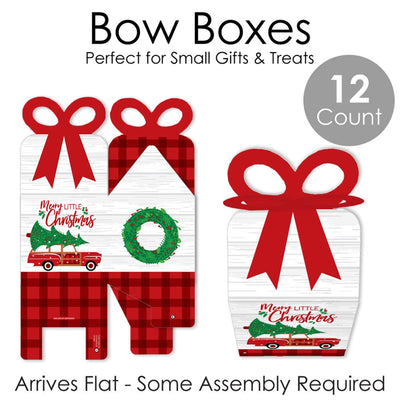 Merry Little Christmas Tree - Square Favor Gift Boxes - Red Car Christmas Party Bow Boxes - Set of 12