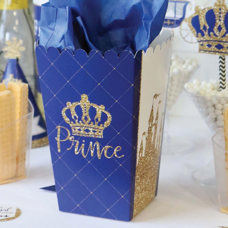 Royal Prince Charming - Baby Shower or Birthday Party Favor Popcorn Treat Boxes - Set of 12