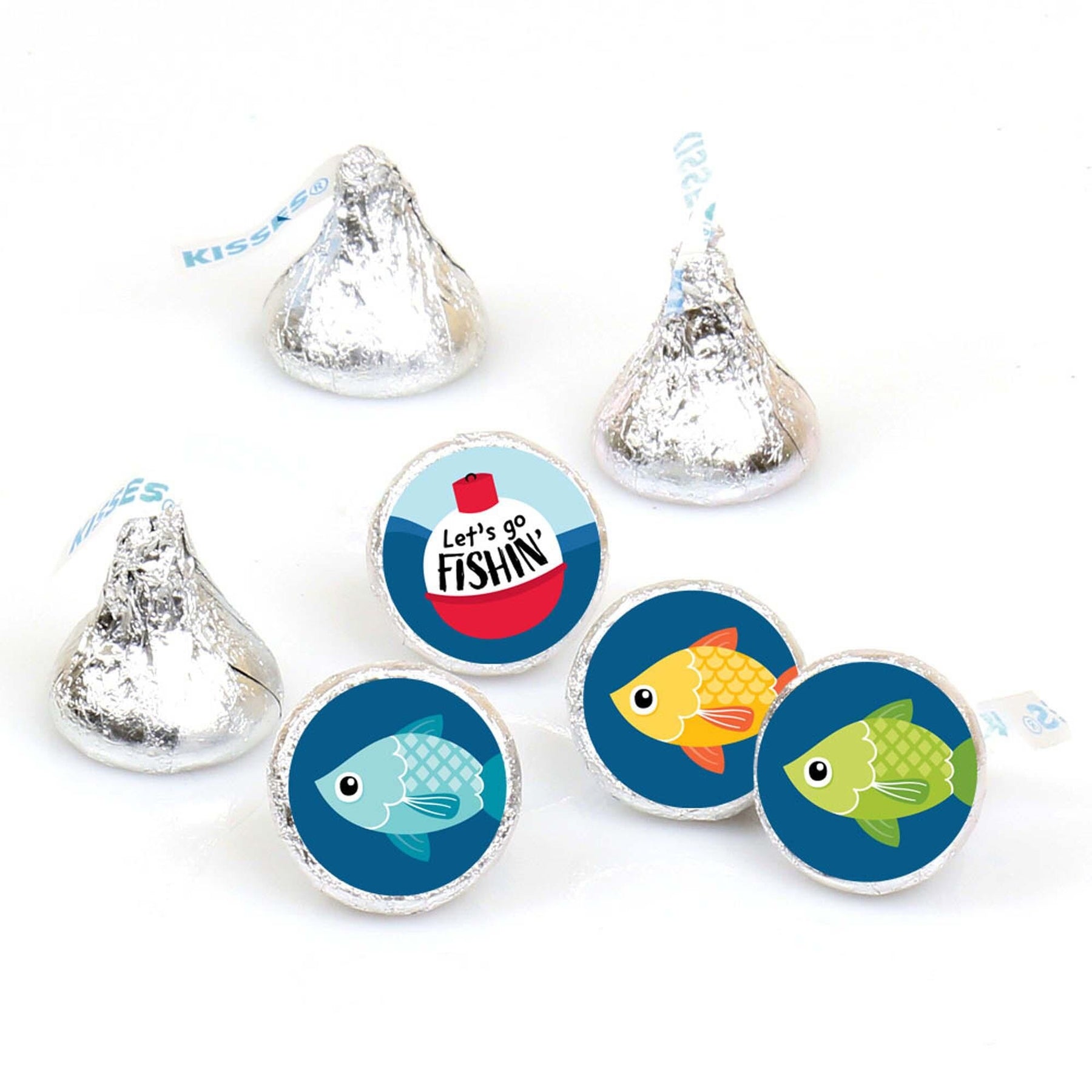 Big Dot of Happiness Let's Go Fishing - Fish Birthday Party or Baby Shower Round Candy Sticker Favors - Labels Fit Hershey's Kisses 108 ct