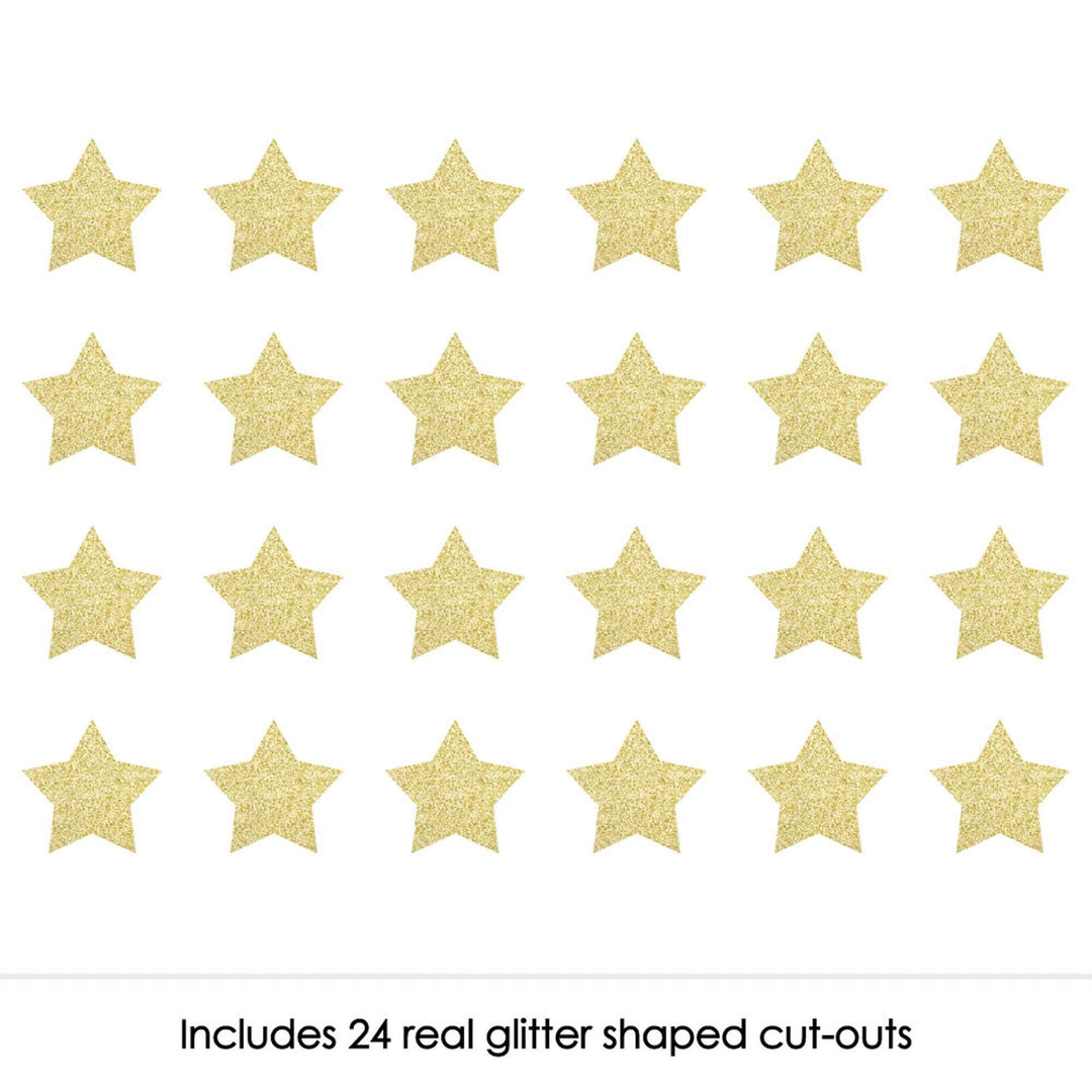Gold Glitter Star - No-Mess Real Gold Glitter Cut-Outs - Party Confetti - Set of 24