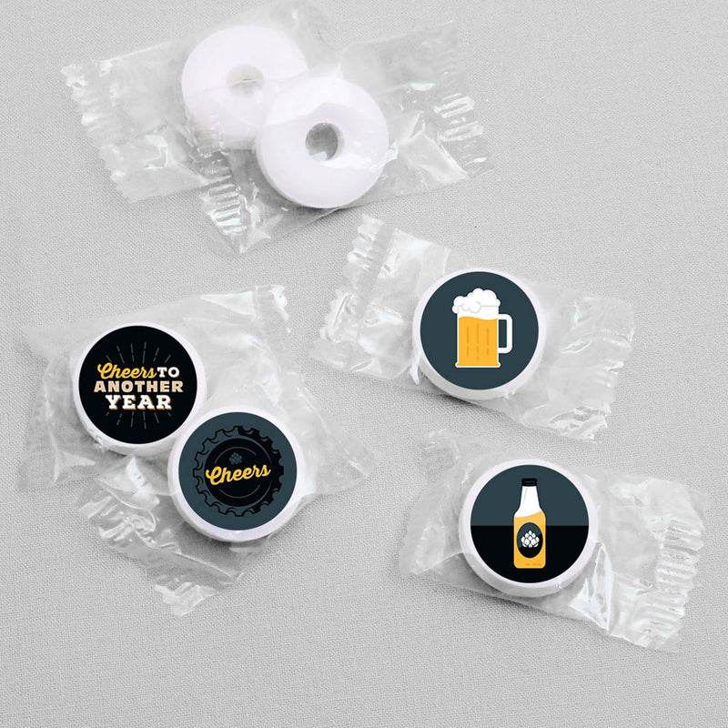 Cheers and Beers Happy Birthday - Round Candy Sticker Favors - Labels Fit Hershey&
