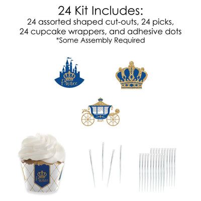 Royal Prince Charming - Cupcake Decorations - Baby Shower or Birthday Party Cupcake Wrappers and Treat Picks Kit - Set of 24