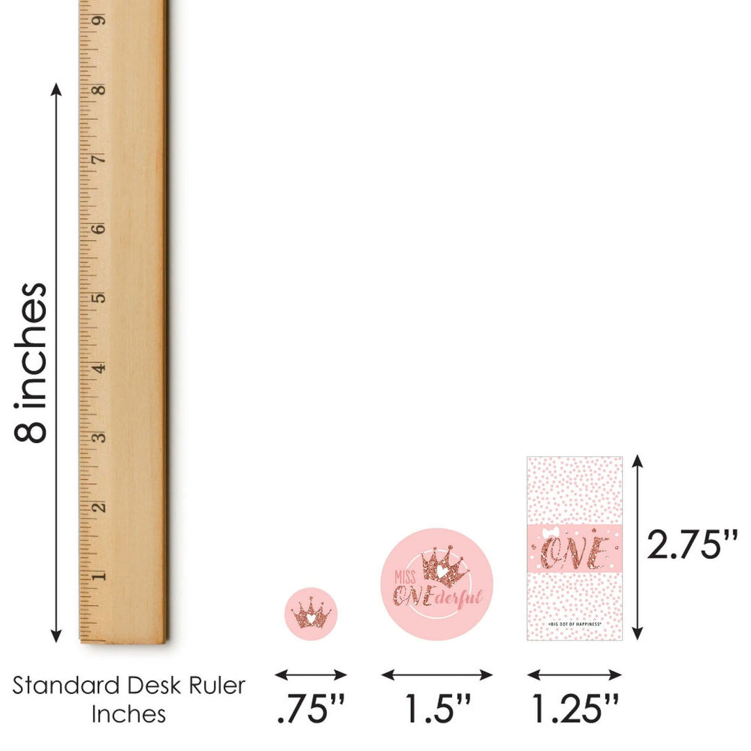 1st Birthday Little Miss Onederful - Mini Candy Bar Wrappers, Round Candy Stickers and Circle Stickers - Girl First Birthday Party Candy Favor Sticker Kit - 304 Pieces